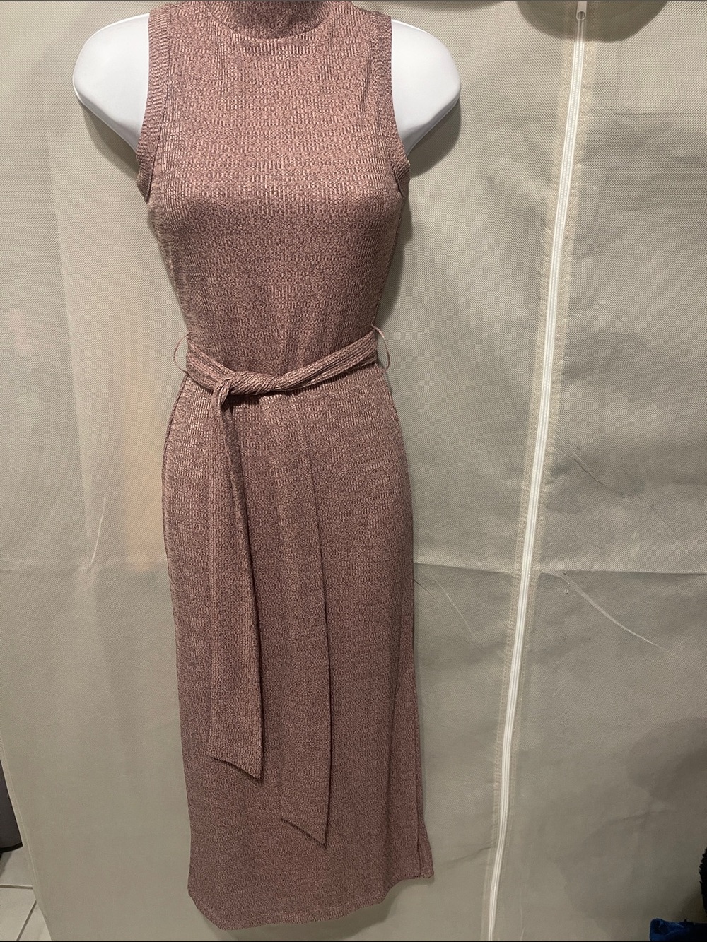 ASOS Dusty Rose Sleeveless Knit Midi Dress with Tie Belt